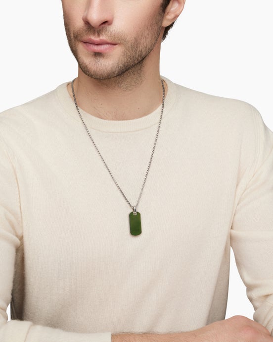Chevron Tag in Sterling Silver with Nephrite Jade, 35mm