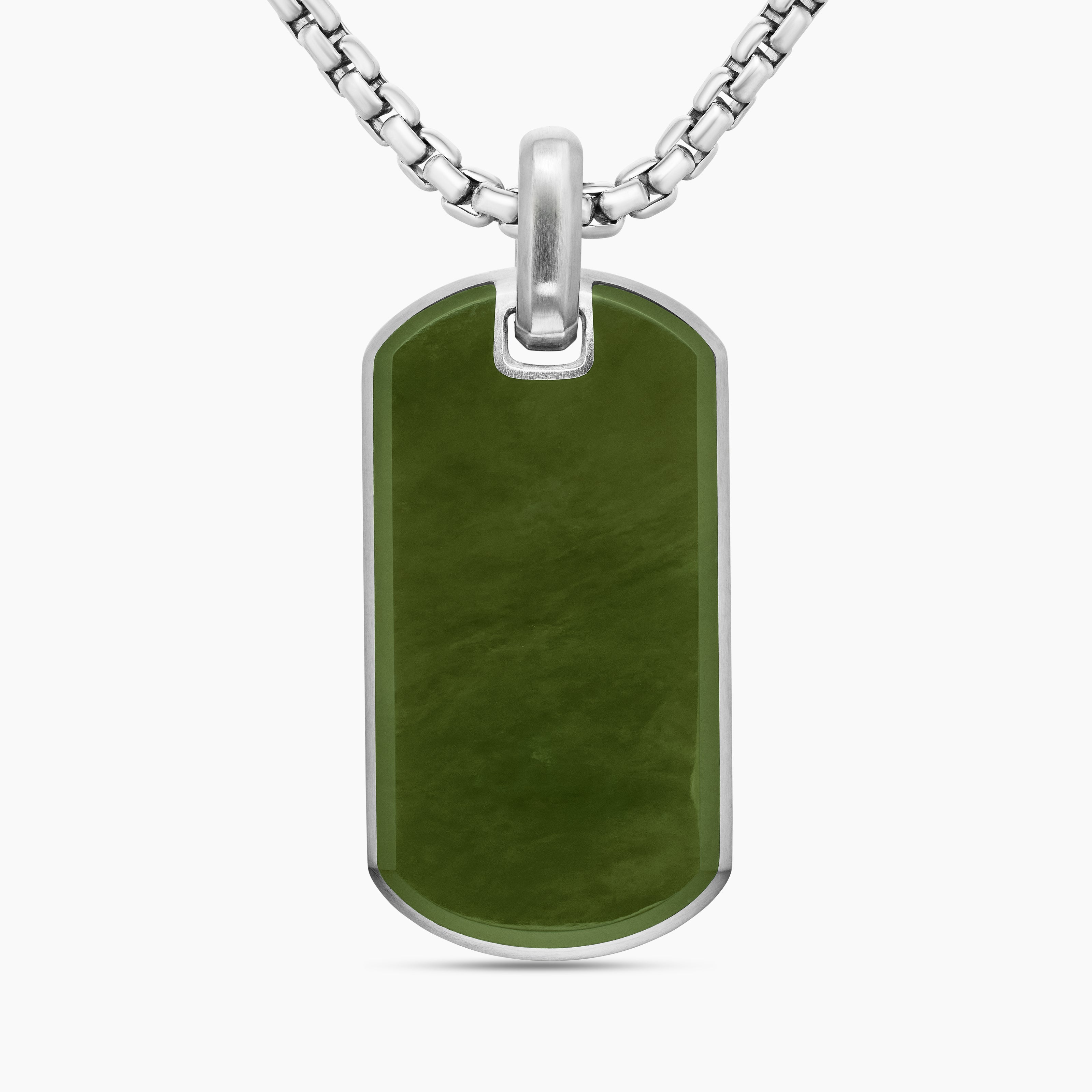 M&eacute;daille Chevron en argent massif avec jade n&eacute;phrite, 35 mm homme 