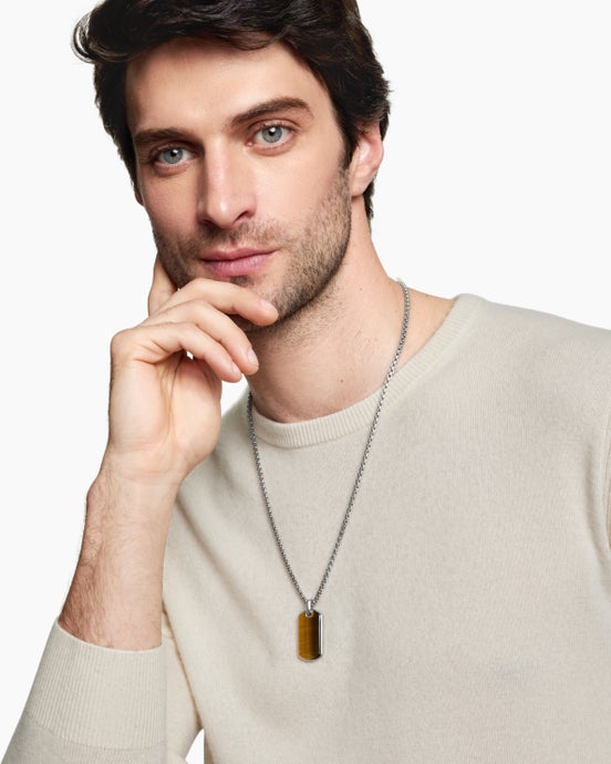 Chevron Tag in Sterling Silver with Tigers Eye, 35mm