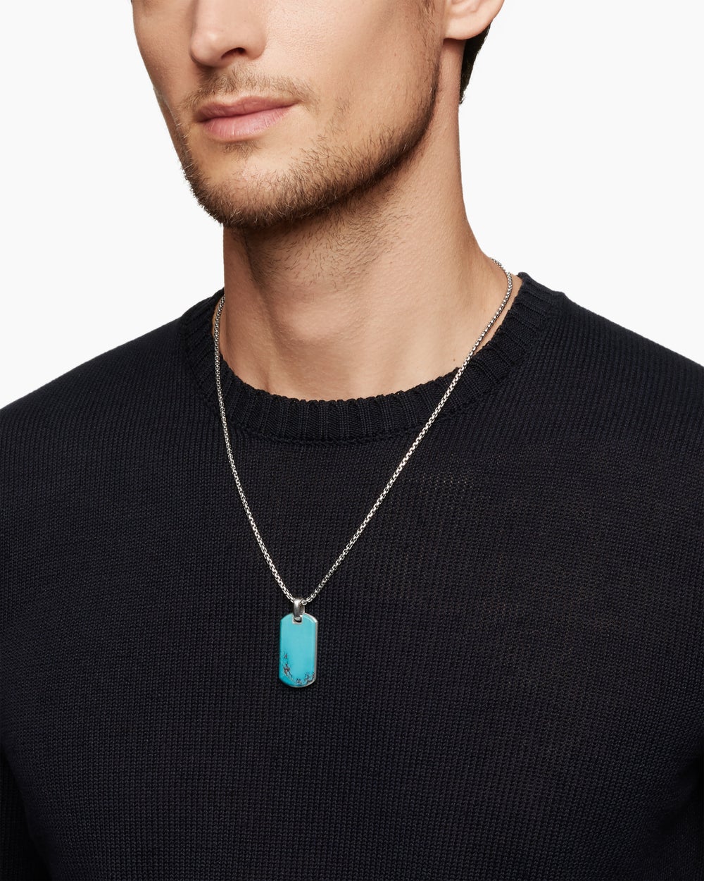 Médaille Chevron en argent sterling avec turquoise, 35 mm hommes