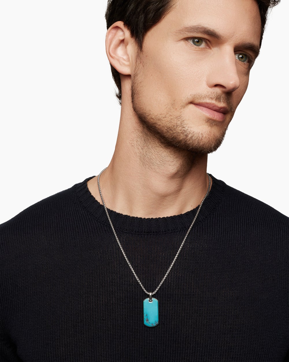 Médaille Chevron en argent sterling avec turquoise, 35 mm hommes