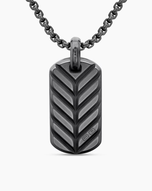 Mens Chevron Tag in Black Titanium with Black Diamonds, 35mm