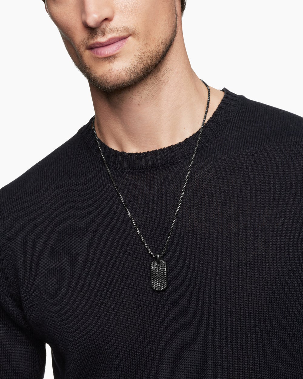 Mens Chevron Tag in Black Titanium with Black Diamonds, 35mm