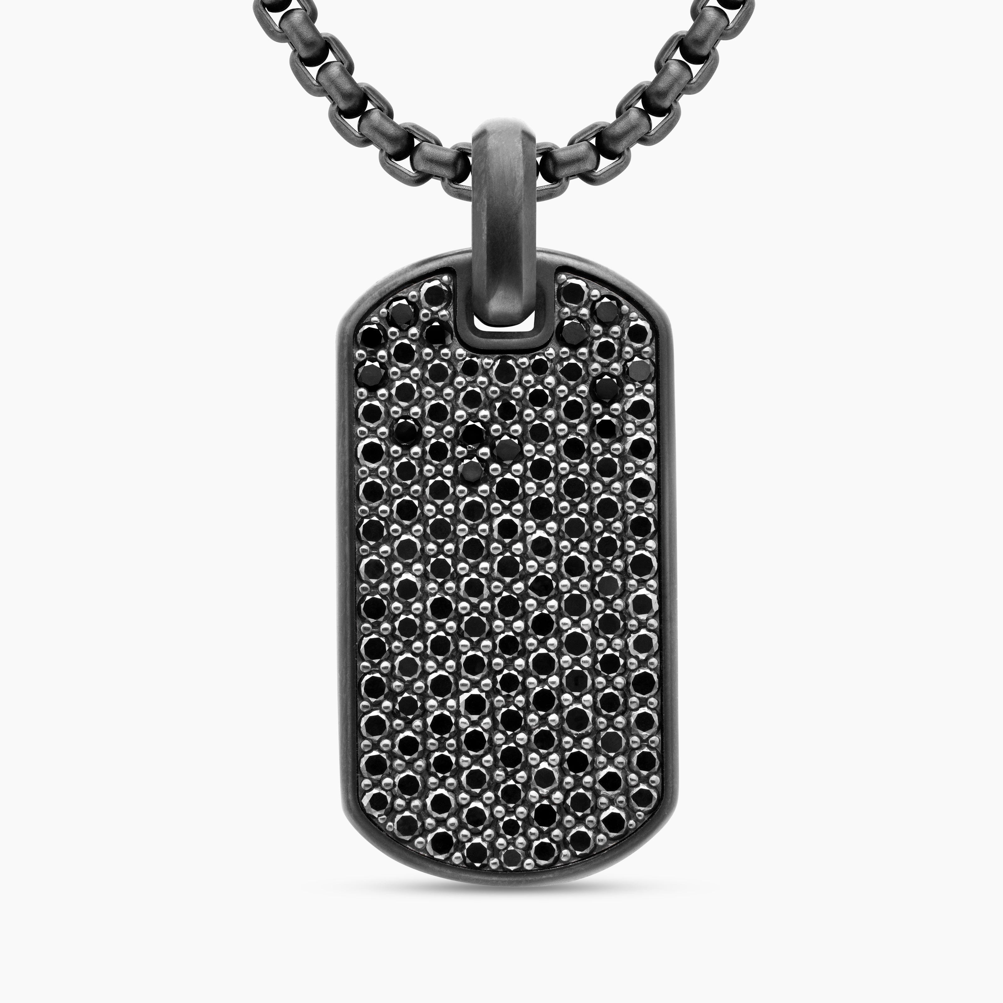 Mens Chevron Tag in Black Titanium with Black Diamonds, 35mm