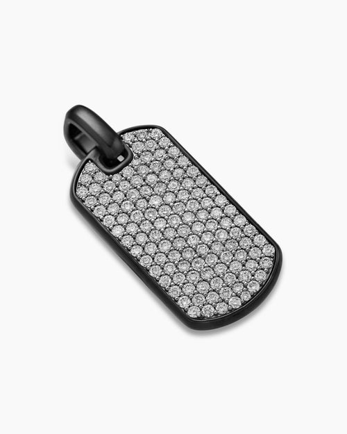 Mens Chevron Tag in Black Titanium with Diamonds, 35mm