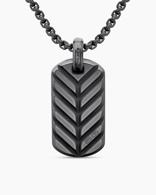 Mens Chevron Tag in Black Titanium with Diamonds, 35mm