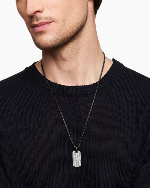 Mens Chevron Tag in Black Titanium with Diamonds, 35mm