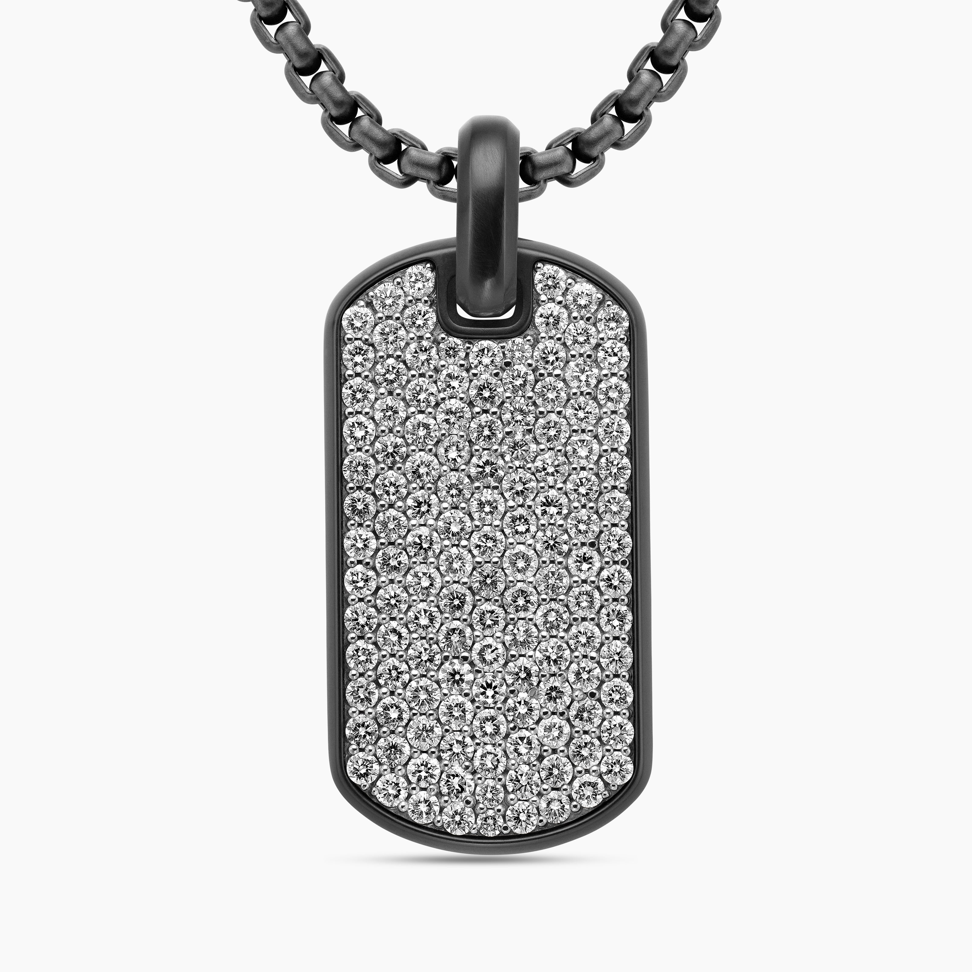 Mens Chevron Tag in Black Titanium with Diamonds, 35mm