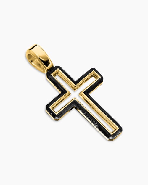 Mens Forged Carbon Cross Pendant in 18ct Yellow Gold, 24mm