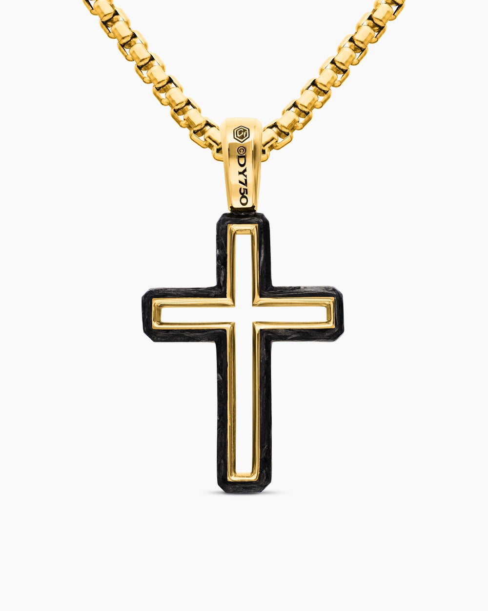 Mens Forged Carbon Cross Pendant in 18K Yellow Gold, 24mm