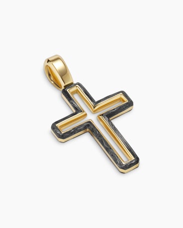Forged Carbon Cross Pendant in 18K Yellow Gold, 24mm