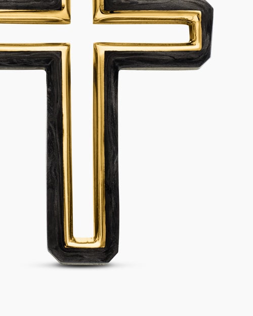 Mens Forged Carbon Cross Pendant in 18ct Yellow Gold, 24mm