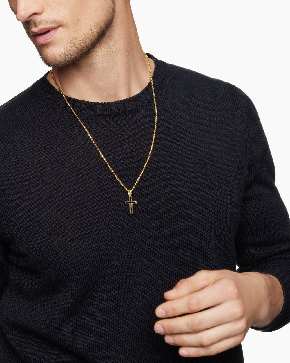 Mens Forged Carbon Cross Pendant in 18K Yellow Gold, 24mm