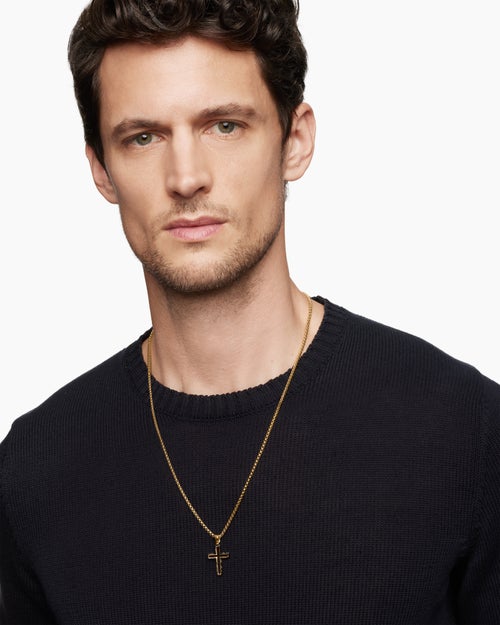 Mens Forged Carbon Cross Pendant in 18ct Yellow Gold, 24mm