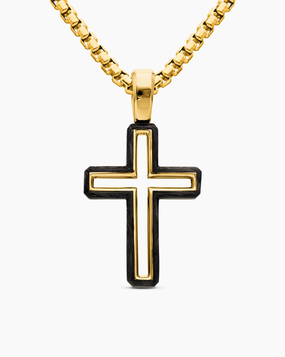 Mens Forged Carbon Cross Pendant in 18K Yellow Gold, 24mm