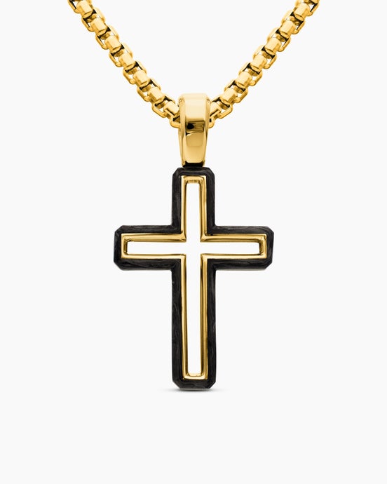Forged Carbon Cross Pendant in 18ct Yellow Gold, 24mm