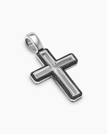 Forged Carbon Cross Pendant in Sterling Silver, 24mm