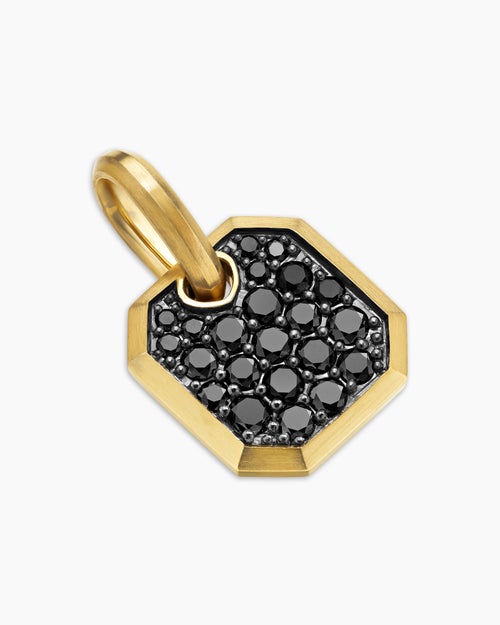 Mens Octagonal Amulet in 18K Yellow Gold with Black Diamonds, 15mm