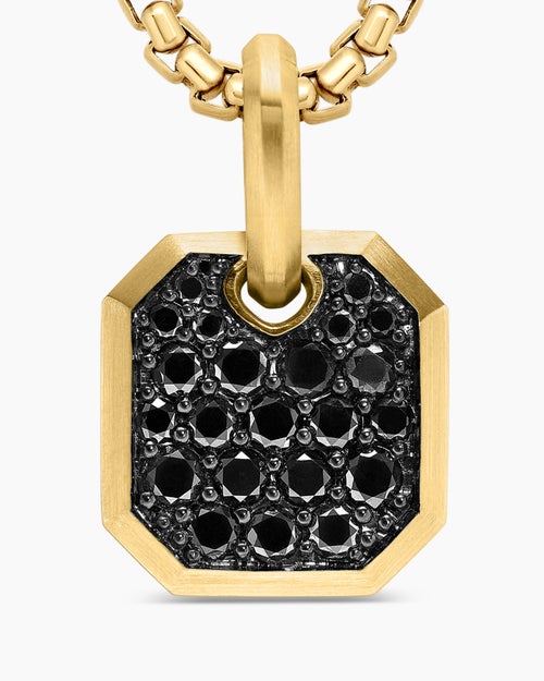 Mens Octagonal Amulet in 18K Yellow Gold with Black Diamonds, 15mm