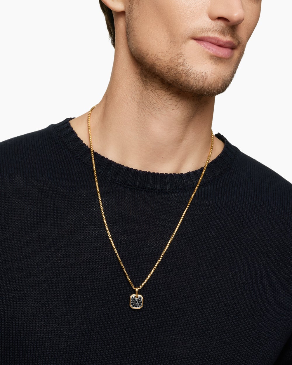 Amulette octogonale en or jaune 18 carats avec diamants noirs, 15 mm homme