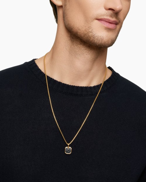 Mens Octagonal Amulet in 18K Yellow Gold with Black Diamonds, 15mm