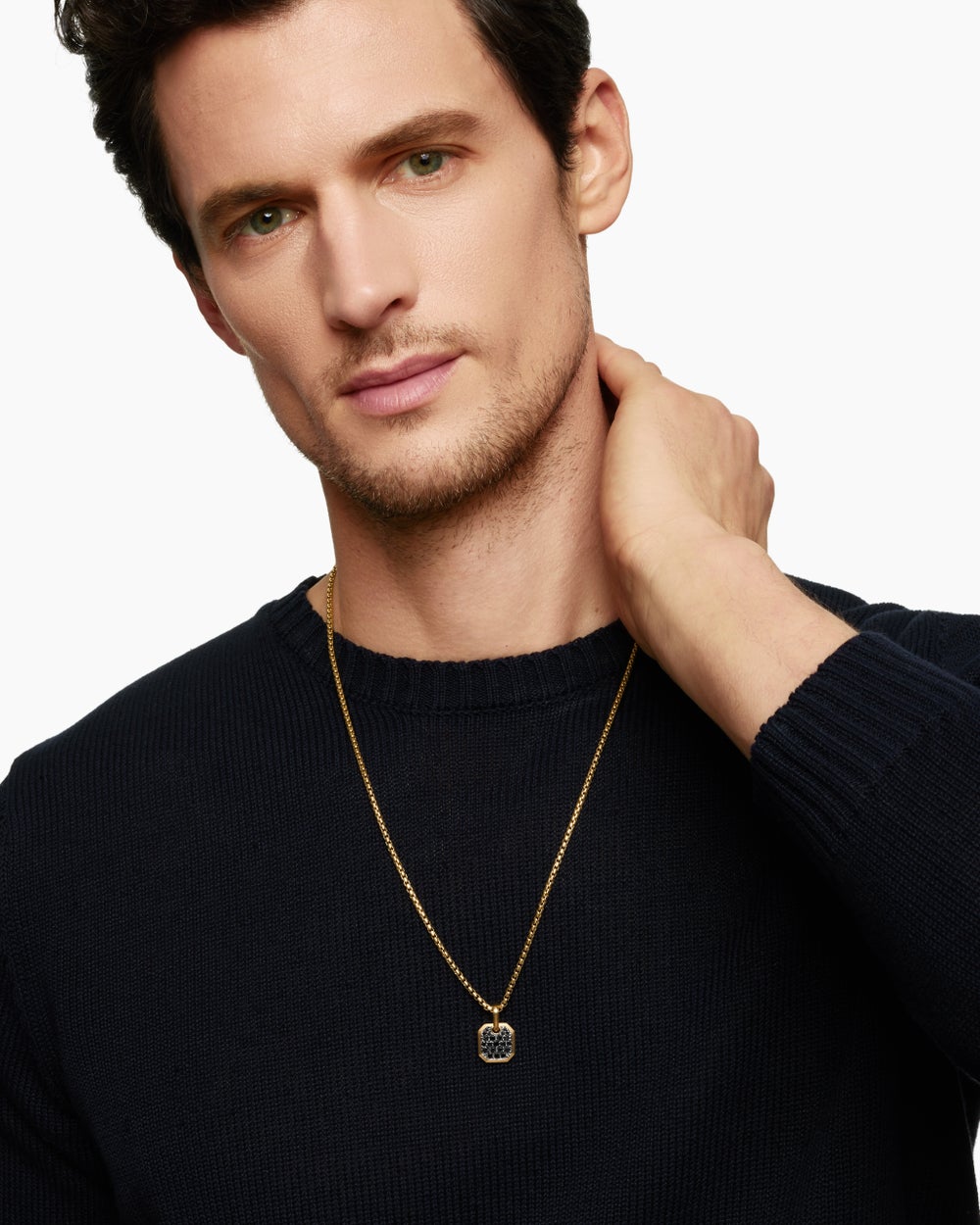 Amulette octogonale en or jaune 18 carats avec diamants noirs, 15 mm homme