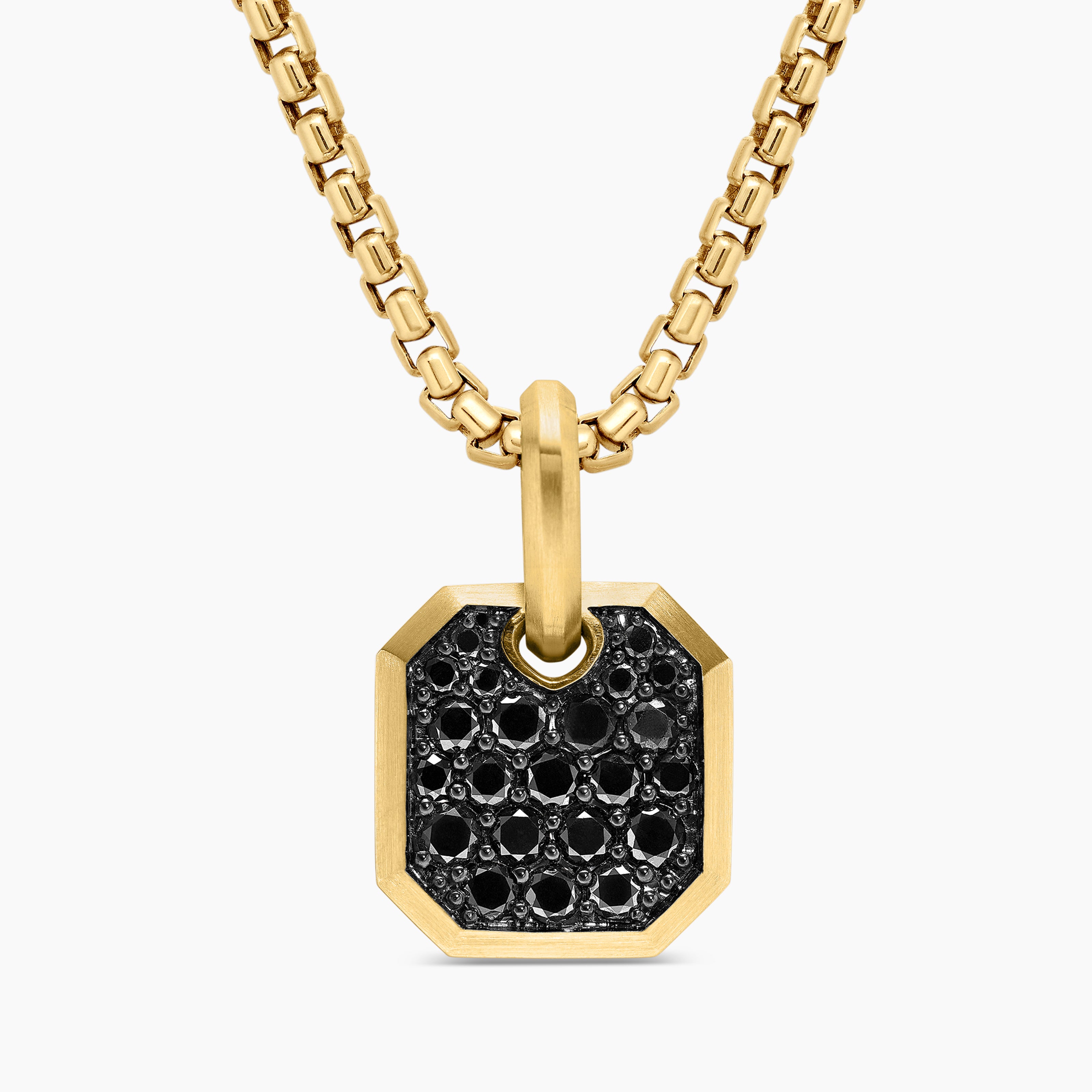 Mens Octagonal Amulet in 18K Yellow Gold with Black Diamonds, 15mm