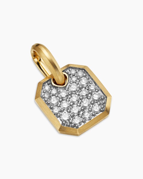 Mens Octagonal Amulet in 18K Yellow Gold with Diamonds, 15mm