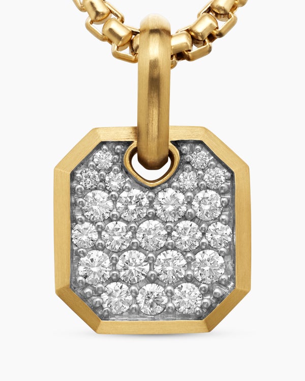 Octagonal Amulet in 18K Yellow Gold with Diamonds, 15mm
