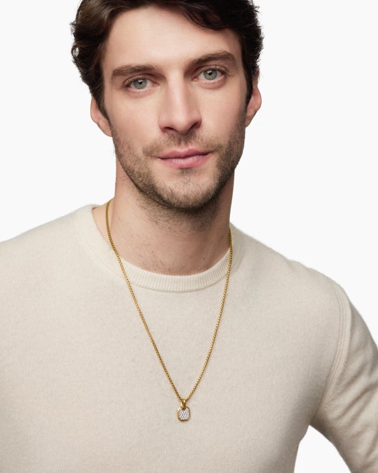 Octagonal Amulet in 18K Yellow Gold with Diamonds, 15mm