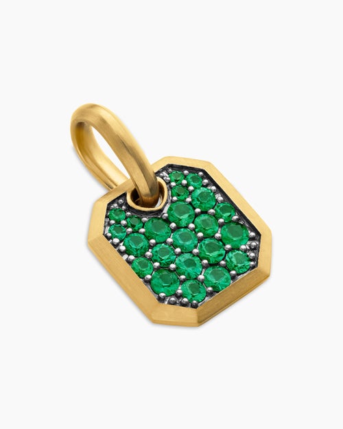 Mens Octagonal Amulet in 18K Yellow Gold with Emeralds, 15mm