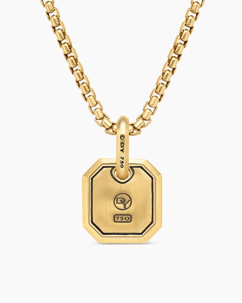 Mens Octagonal Amulet in 18K Yellow Gold with Emeralds, 15mm