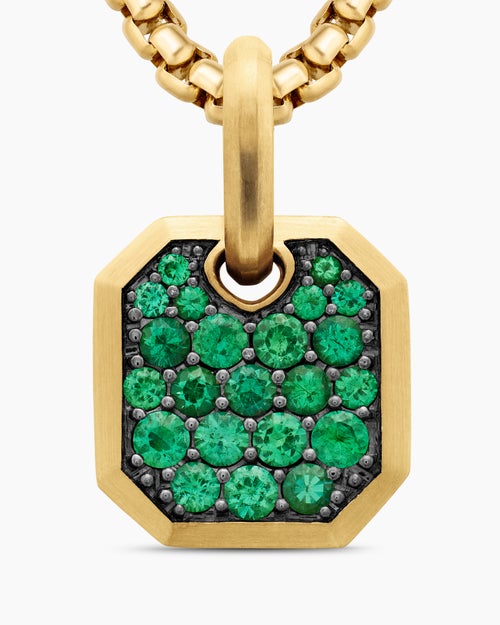 Mens Octagonal Amulet in 18K Yellow Gold with Emeralds, 15mm