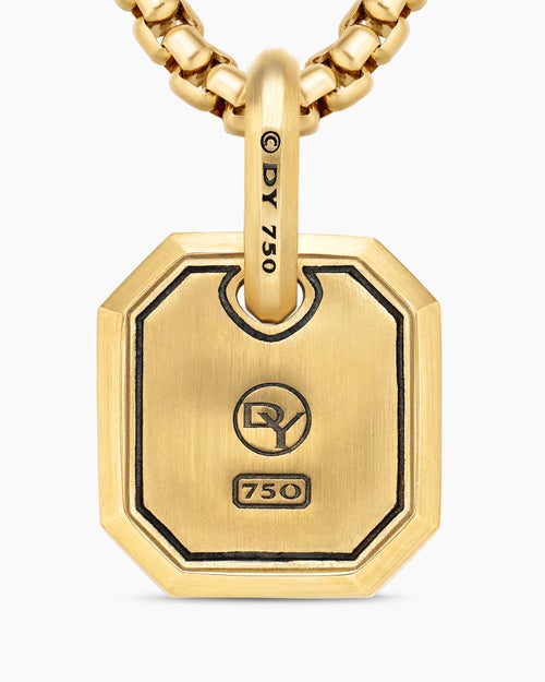 Mens Octagonal Amulet in 18K Yellow Gold with Emeralds, 15mm