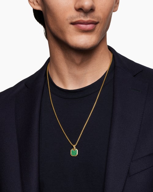 Mens Octagonal Amulet in 18K Yellow Gold with Emeralds, 15mm