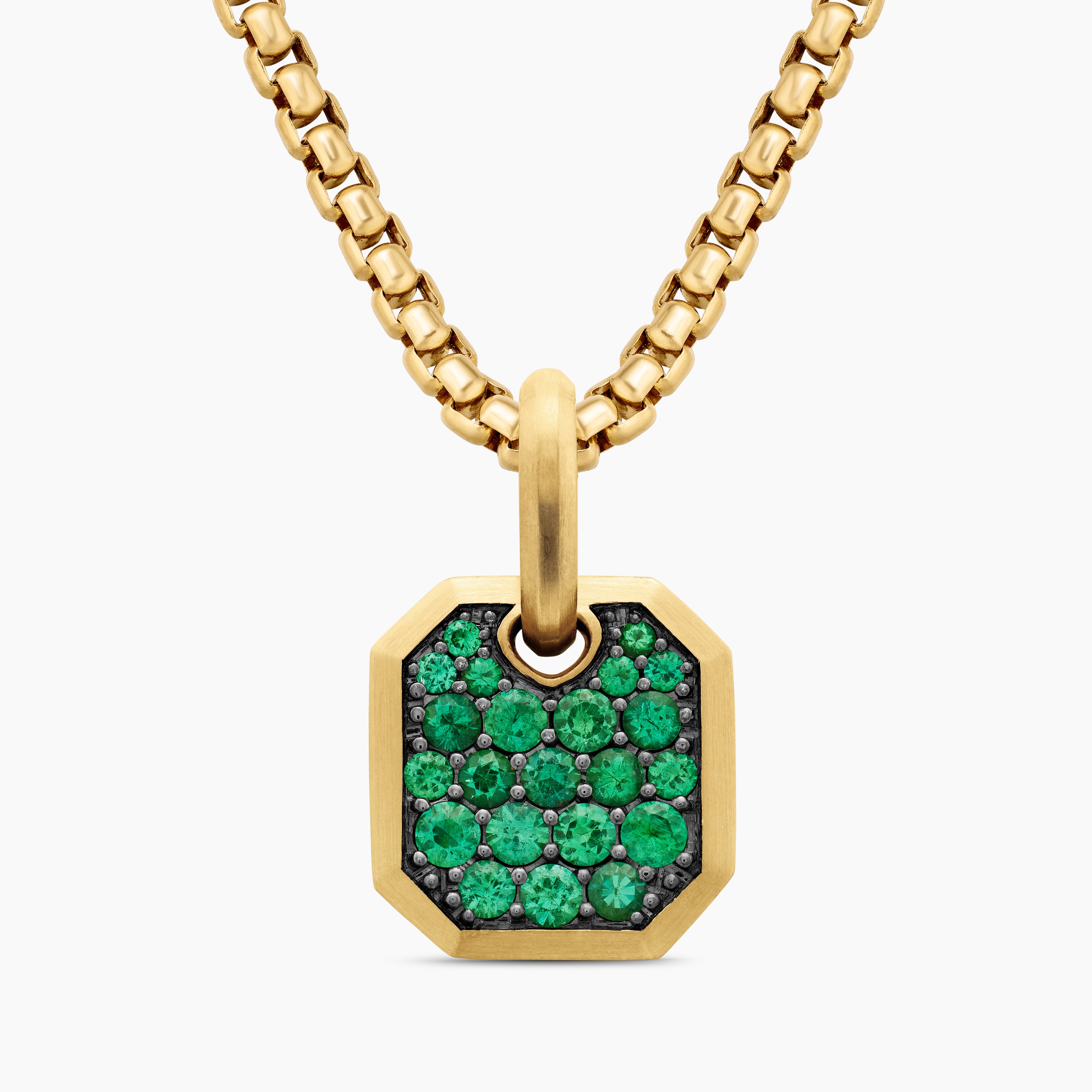 Amulette octogonale en or jaune 18 carats avec &eacute;meraudes, 15 mm hommes 