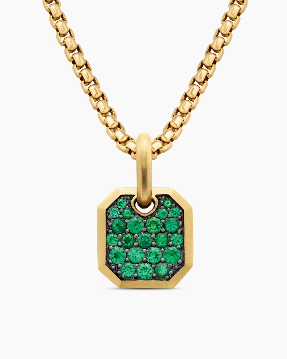 Amulette octogonale en or jaune 18 carats avec émeraudes, 15 mm hommes