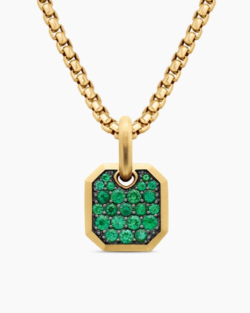 Mens Octagonal Amulet in 18K Yellow Gold with Emeralds, 15mm
