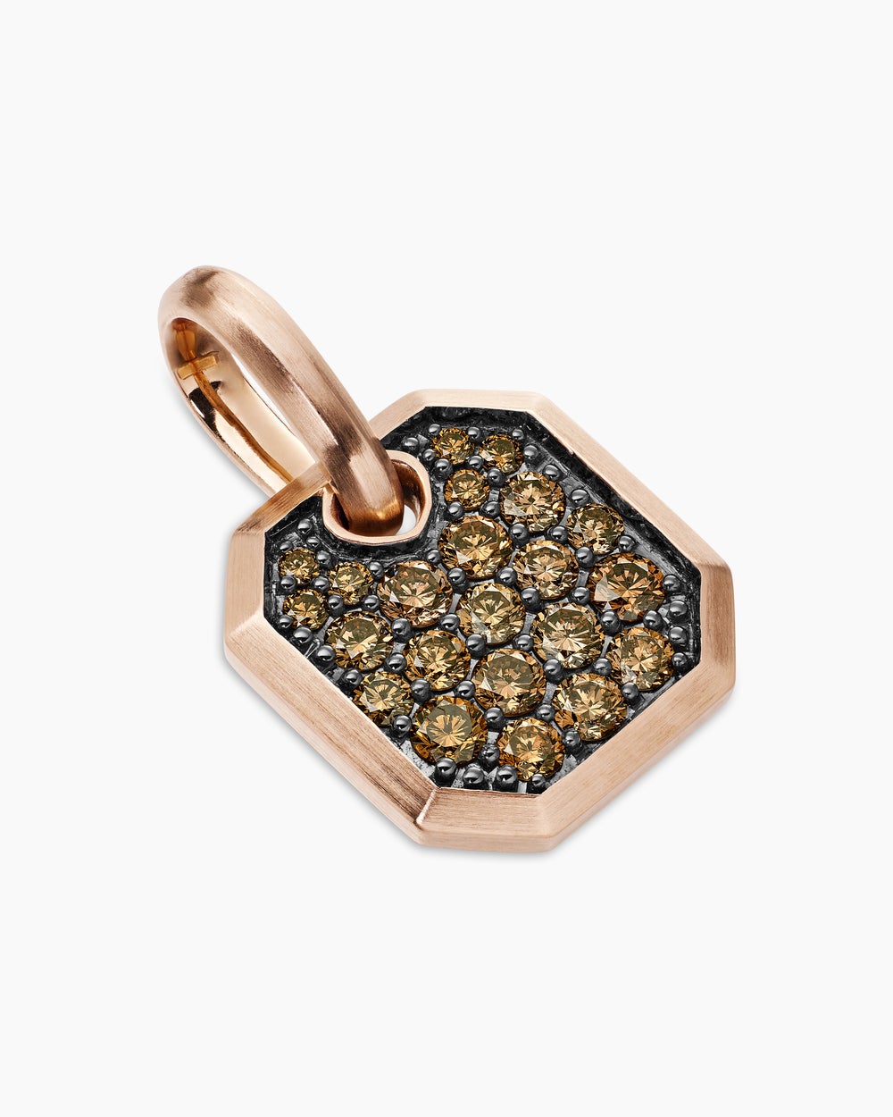 Amulette octogonale en or rose 18 carats avec diamants cognac, 15 mm hommes