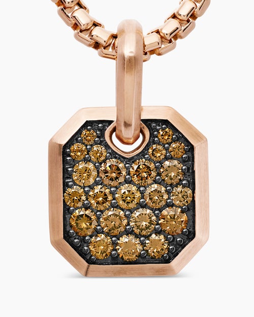Mens Octagonal Amulet in 18ct Rose Gold with Cognac Diamonds, 15mm