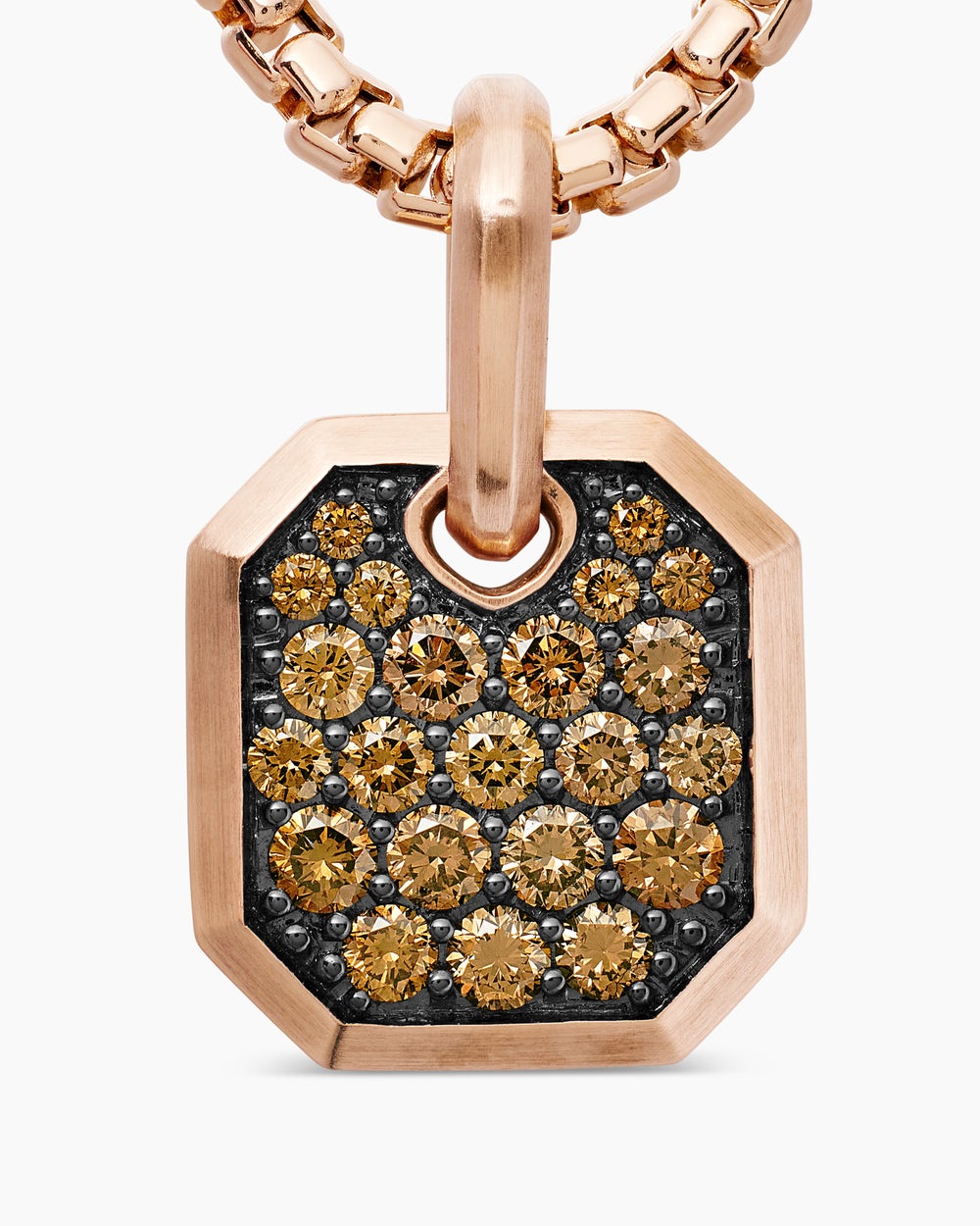 Amulette octogonale en or rose 18 carats avec diamants cognac, 15 mm hommes
