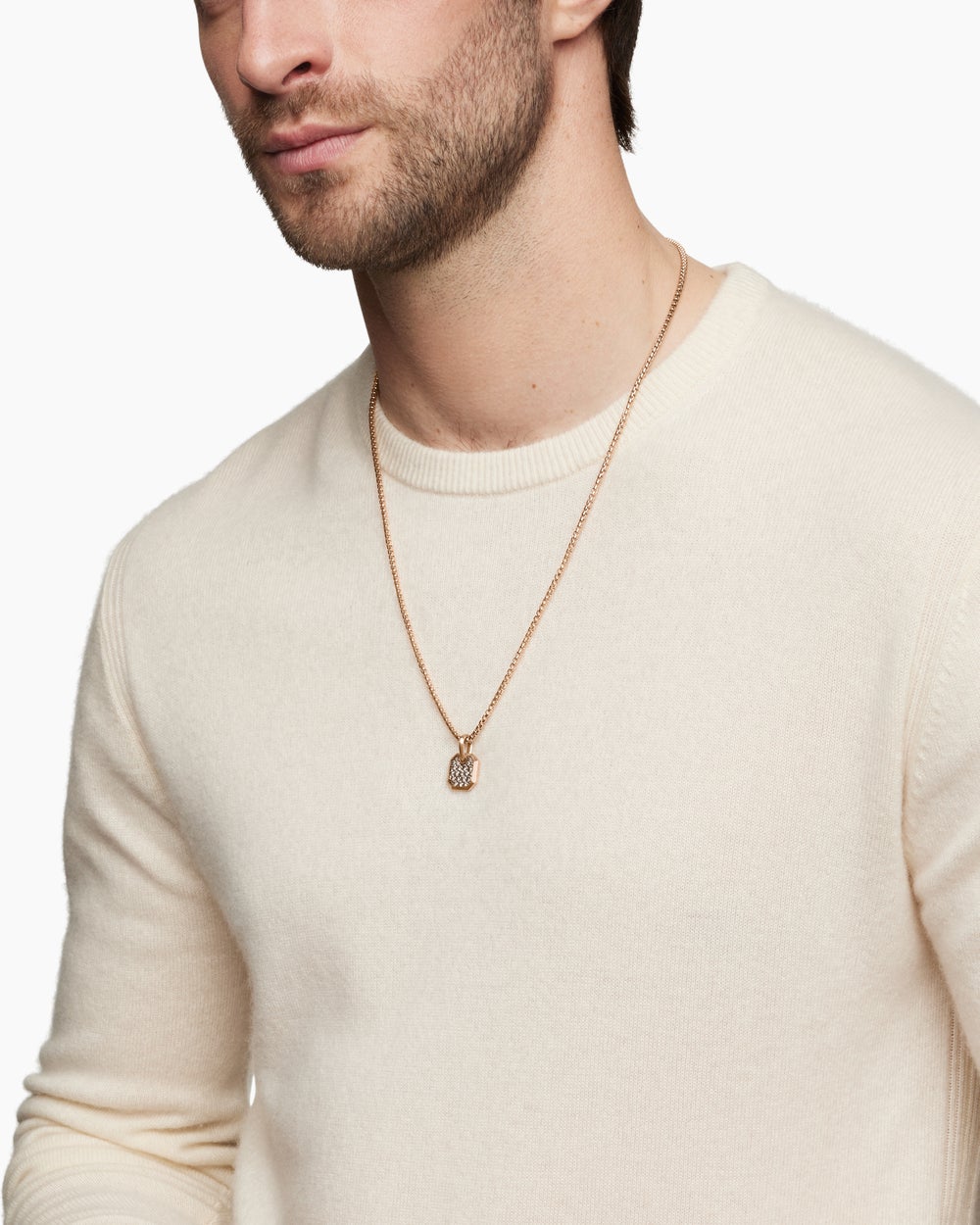 Amulette octogonale en or rose 18 carats avec diamants cognac, 15 mm hommes