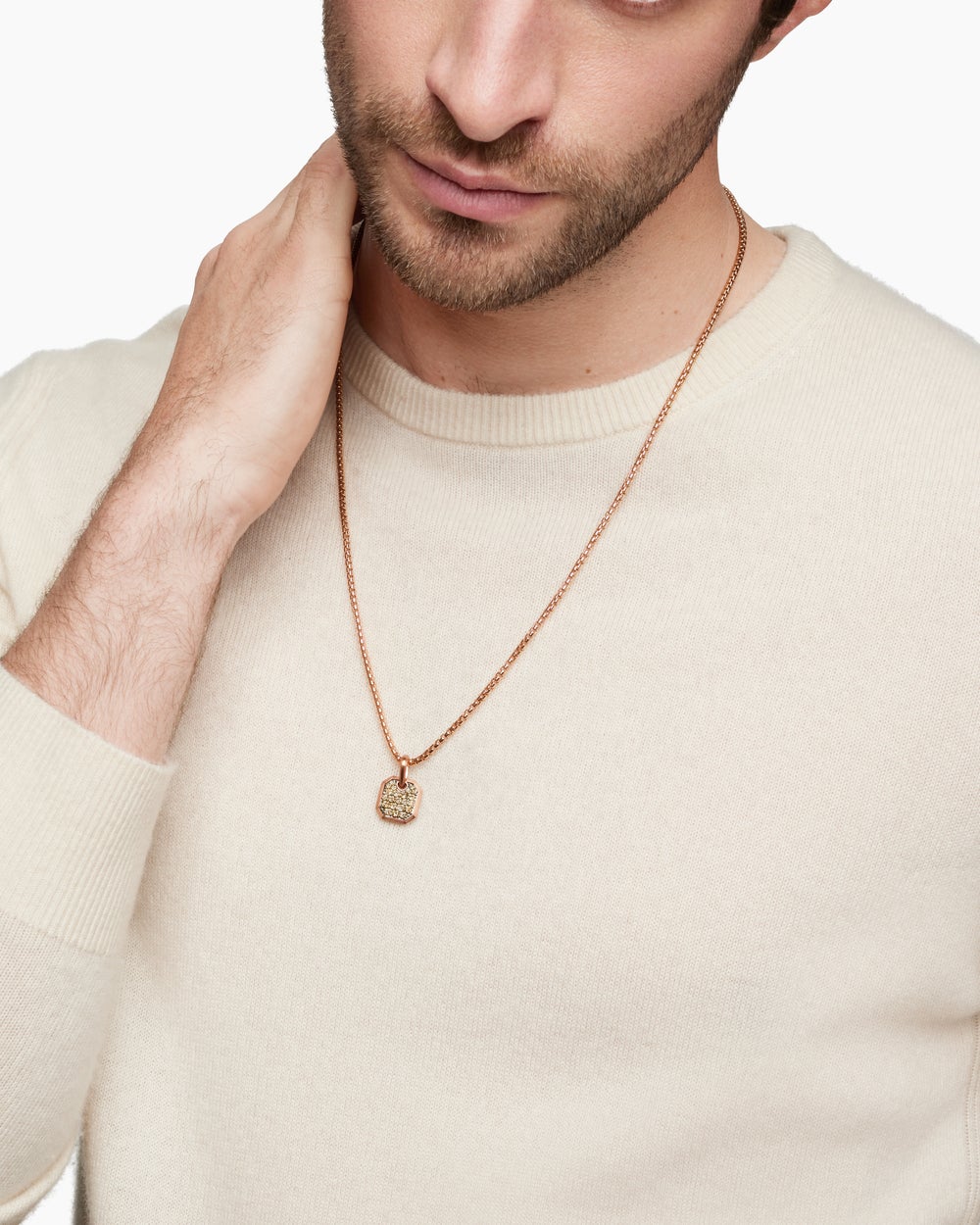 Amulette octogonale en or rose 18 carats avec diamants cognac, 15 mm hommes