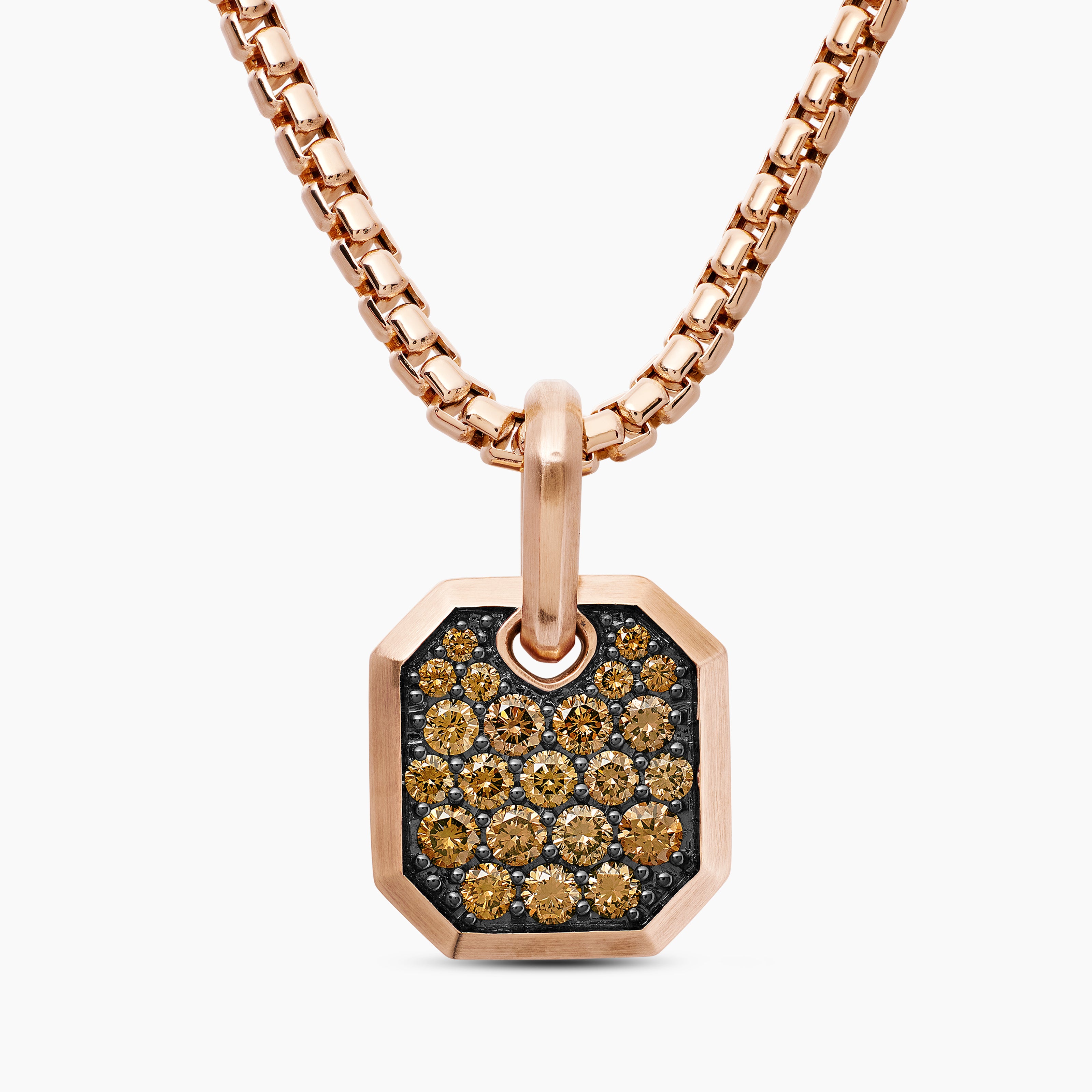 Mens Octagonal Amulet in 18K Rose Gold with Cognac Diamonds, 15mm