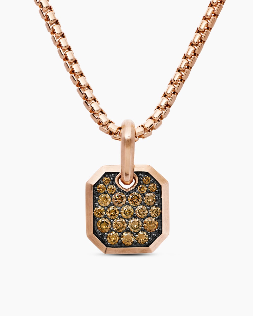 Amulette octogonale en or rose 18 carats avec diamants cognac, 15 mm hommes