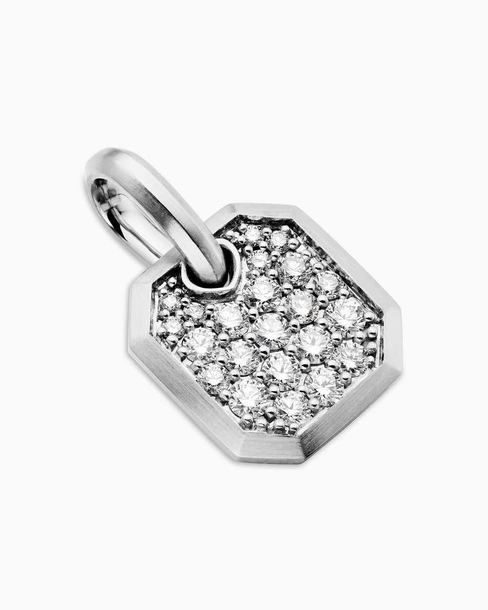 Mens Octagonal Amulet in 18K White Gold with Diamonds, 15mm