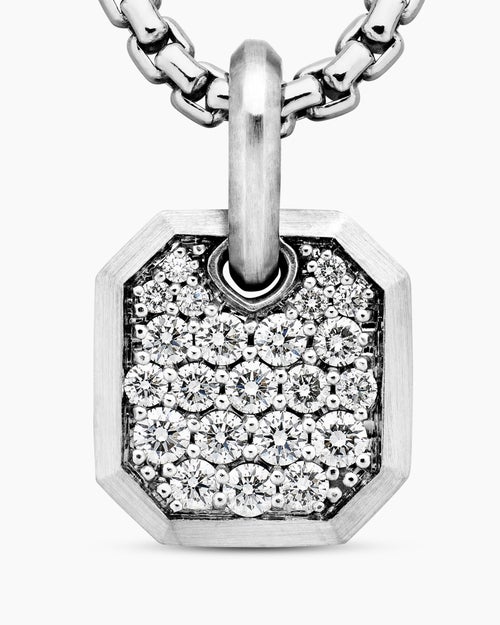 Mens Octagonal Amulet in 18K White Gold with Diamonds, 15mm