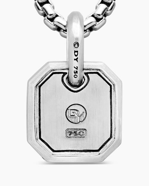 Mens Octagonal Amulet in 18K White Gold with Diamonds, 15mm