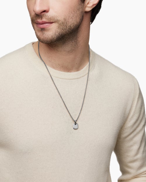 Mens Octagonal Amulet in 18K White Gold with Diamonds, 15mm