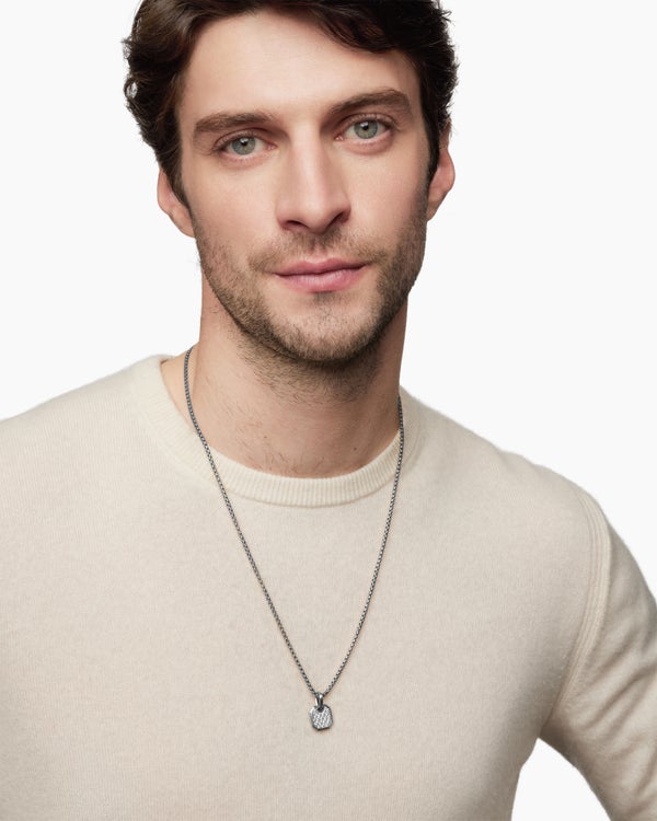 Octagonal Amulet in 18K White Gold with Diamonds, 15mm